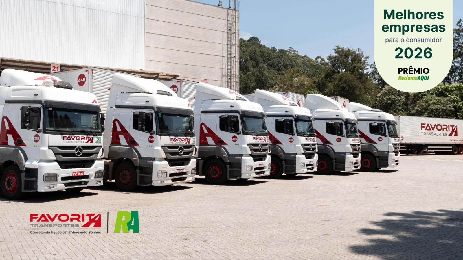 Selo do Prêmio Reclame AQUI 2026 – Melhores Empresas para o Consumidor recebido pela Favorita Transportes