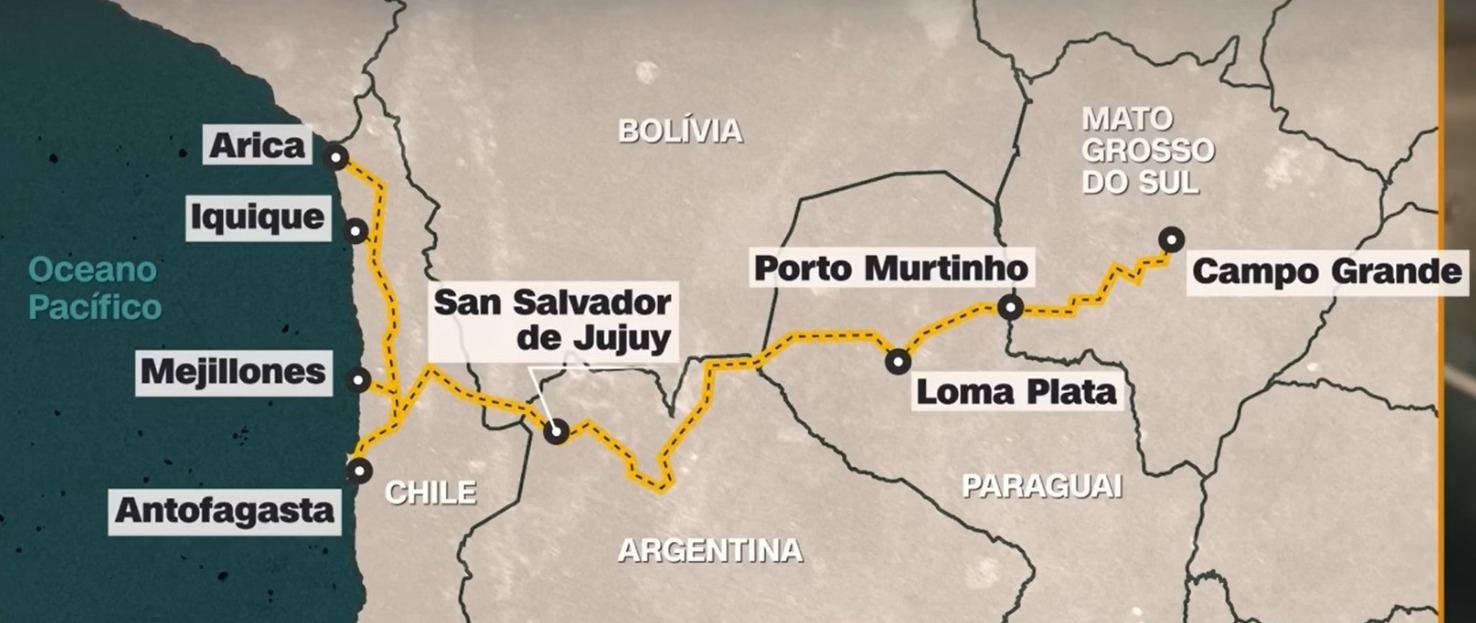 Mapa da Rota Bioceânica na América