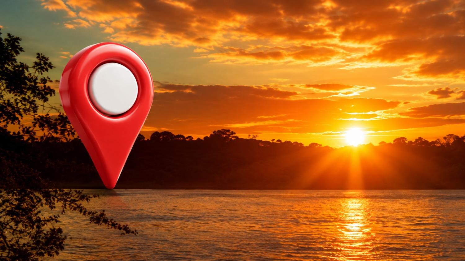 Ponto de localização ao pôr do sol
